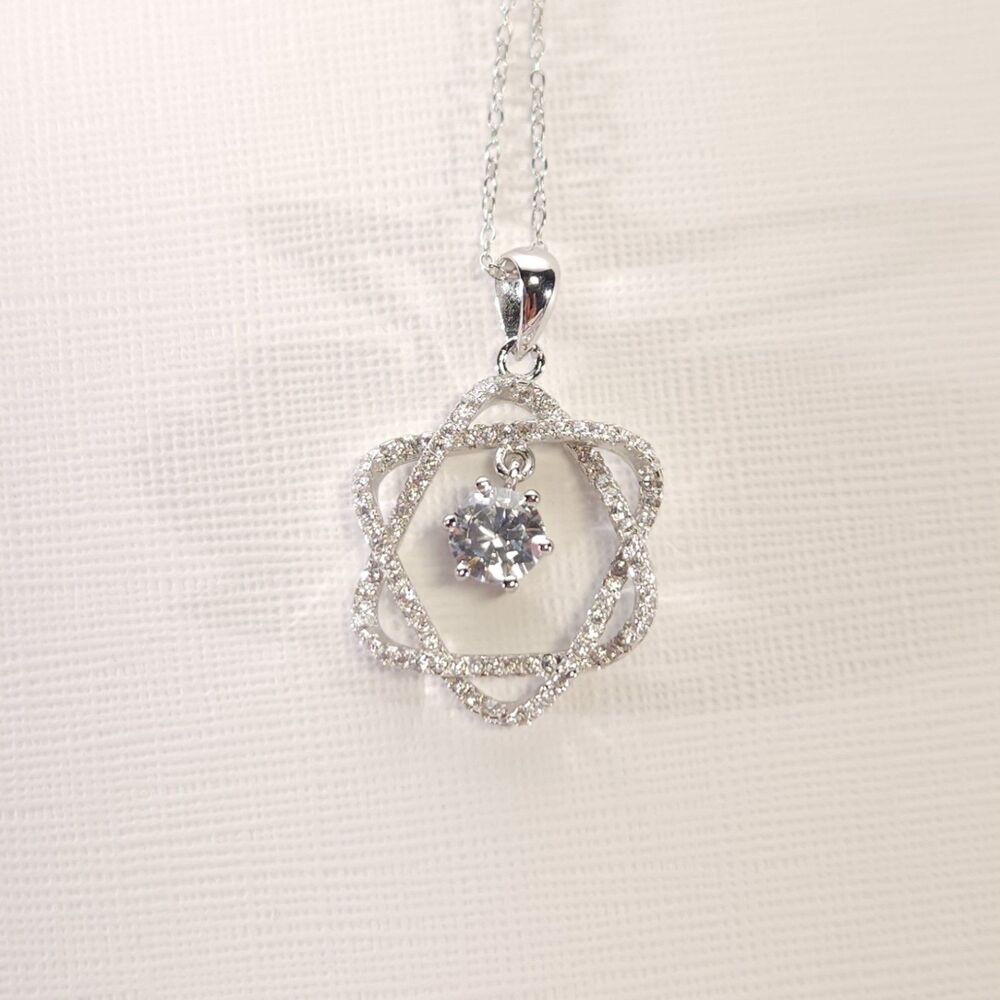Simulated Diamond in Sterling Silver Pendant and Chain